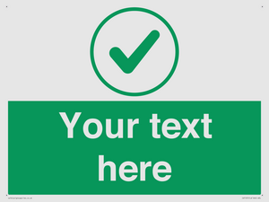 Custom green background, green tick in circle sign